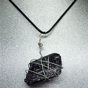 Silver Wire Wrapped Tourmaline Stone Necklace New